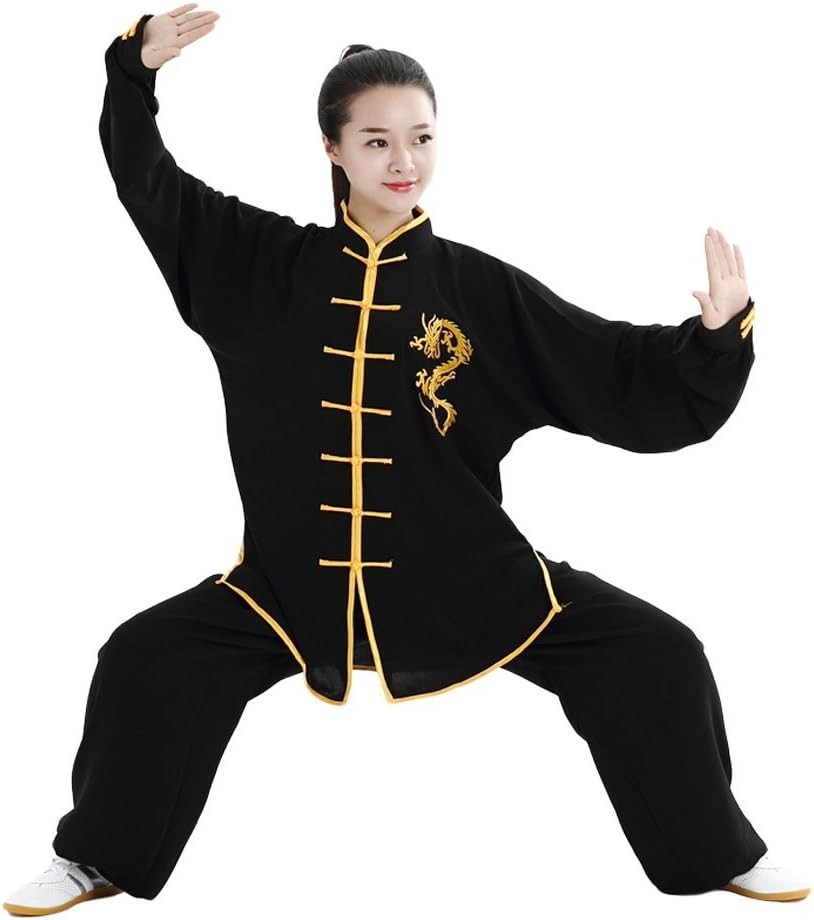 Unisex Black Tai Chi Uniform, Cotton and Silk Blend with Long Sleeves – X-Large