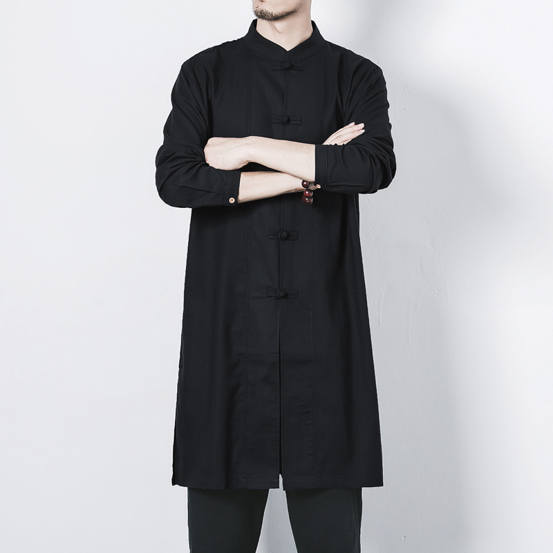 Men Chinese Tang Suit Kung Fu Tai Chi Cotton Linen Traditional Coat Long Uniform