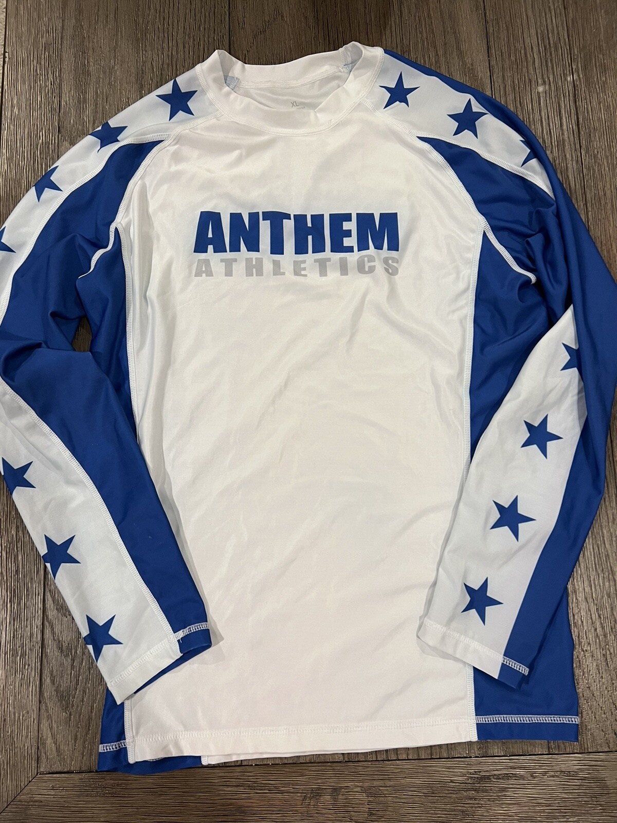 Men’s Rashguard Jiu Jitsu Anthem MMA Fight Compression Shirt blue White XL