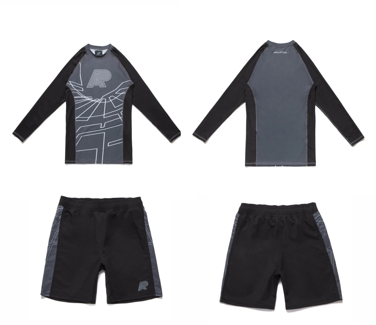 Albino and Preto Batch # 82 Building Blocks Rash Guard LS & Short No Gi Uniform