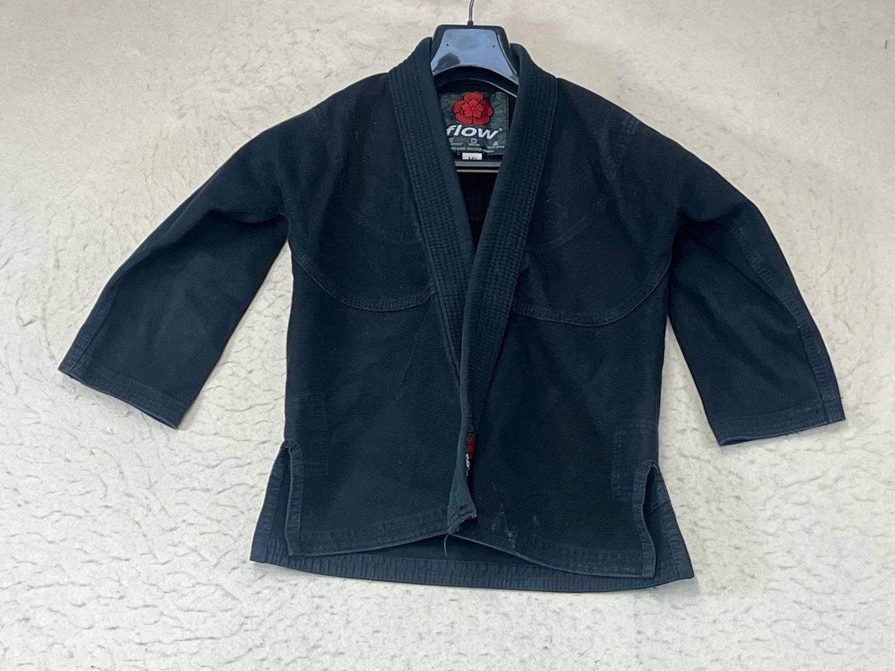 Flow Jiu Jitsu Official Top Only Black Cotton Embroidered Gi Size Kids M1