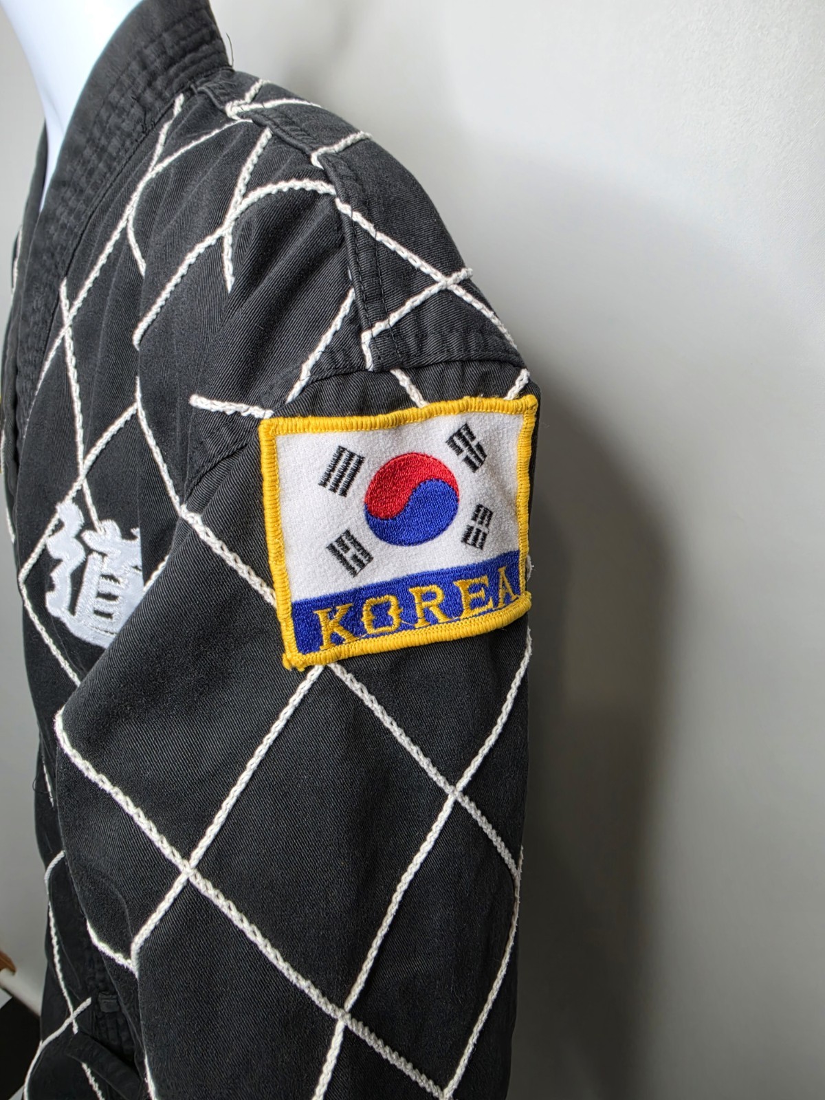 Vintage Taekwondo Jacket Black Belt Korea USA Patches Martial Arts Uniform