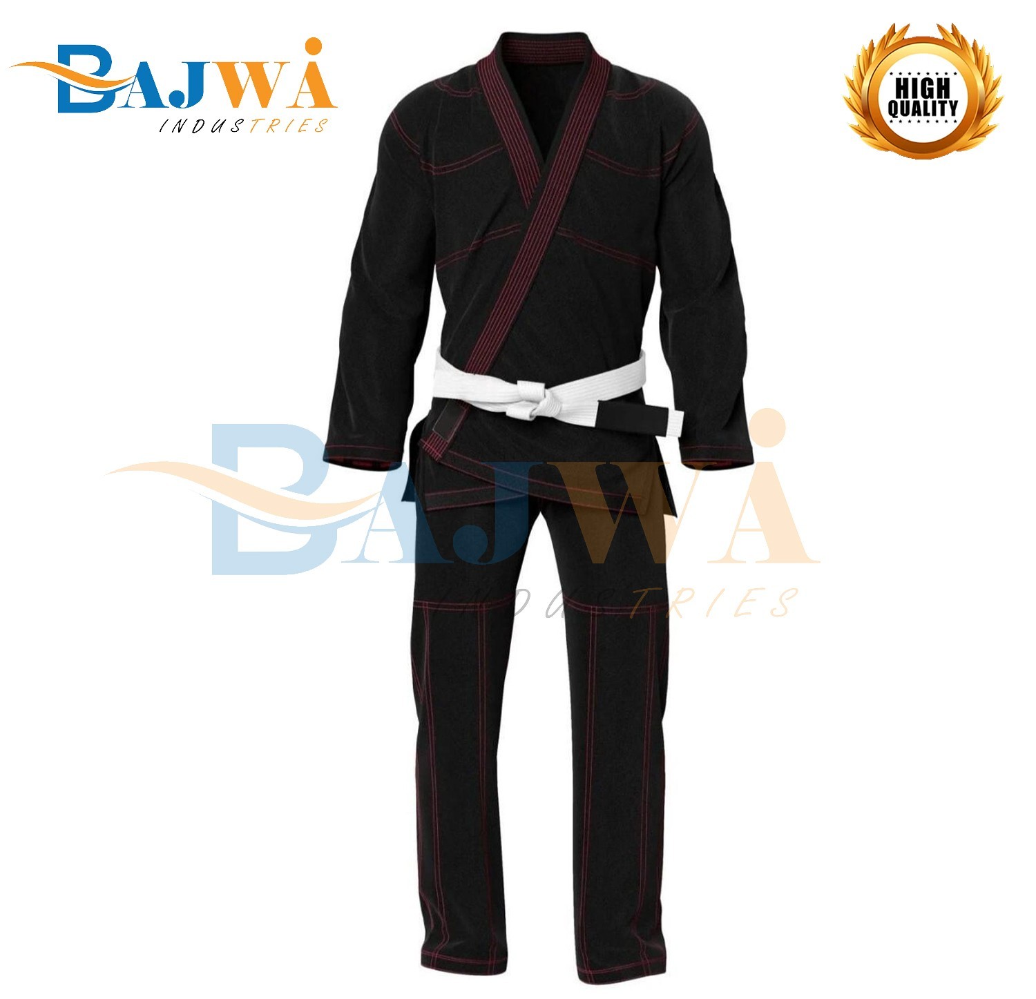 Black Brazilian Jiu-Jitsu (BJJ) Gi – Red Contrast Stitching Adult Training