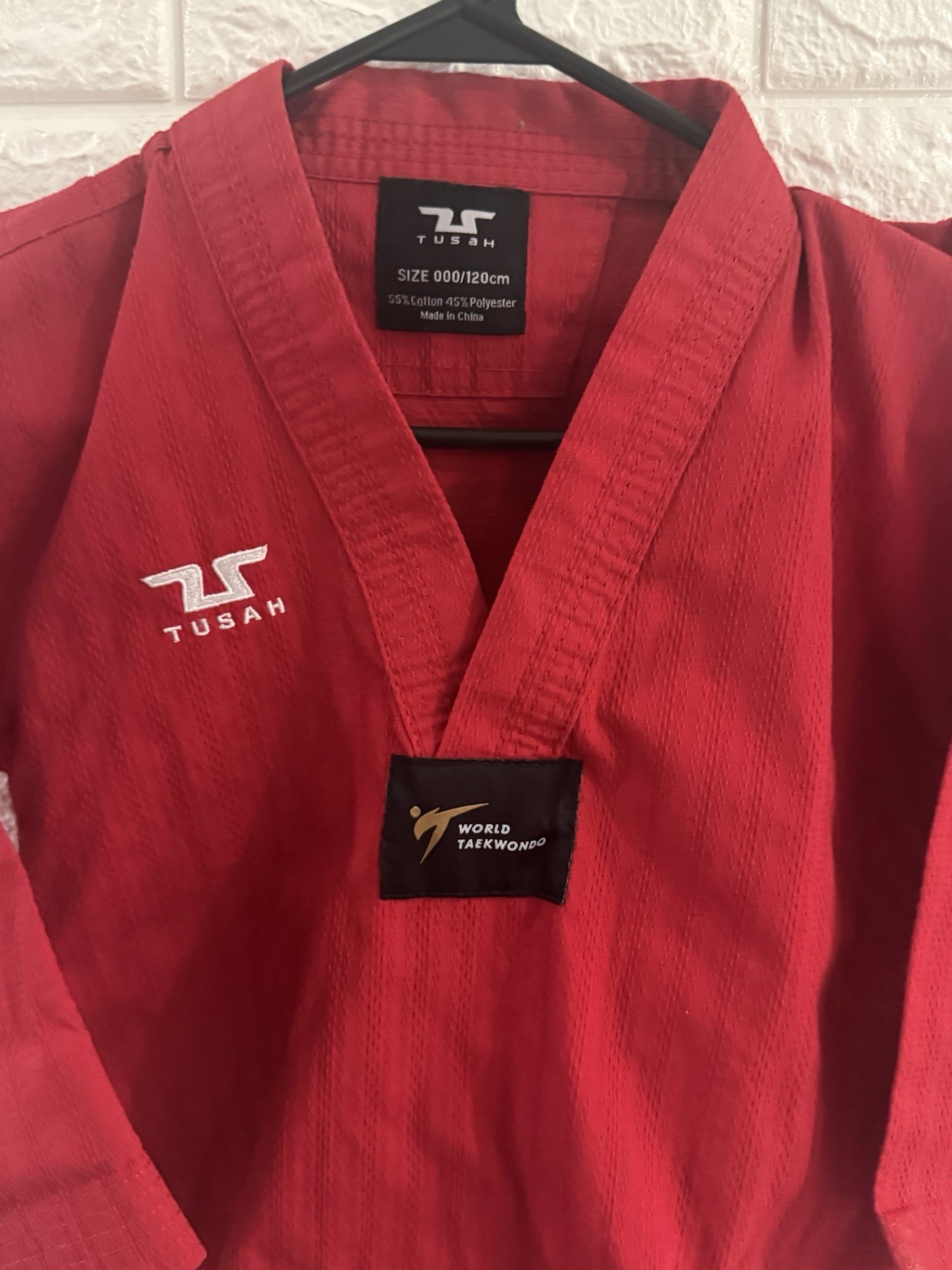 Tusah Kids World Taekwondo Red Shirt Size 000 Uniform Ktma Martial Arts
