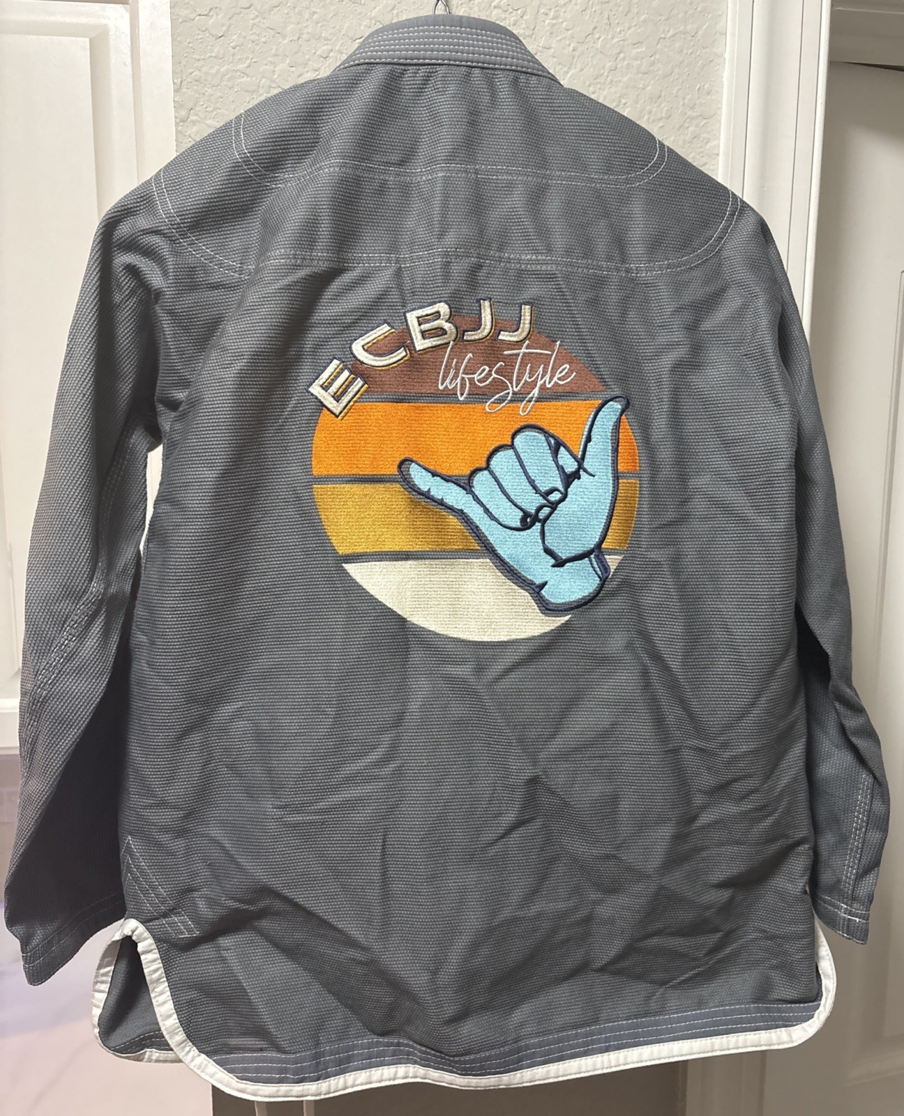ECBJJ Lifestyle Jiu-Jitsu Gi Embroidered Shaka Hand Patch & Pants Size A-1