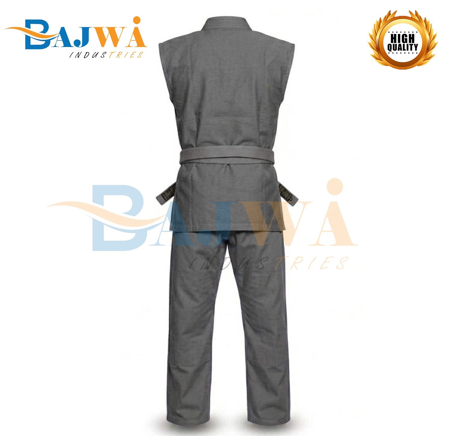 Sleeveless Grey Karate Uniform Gi with Belt Breathable Cotton-Poly Blend Martial