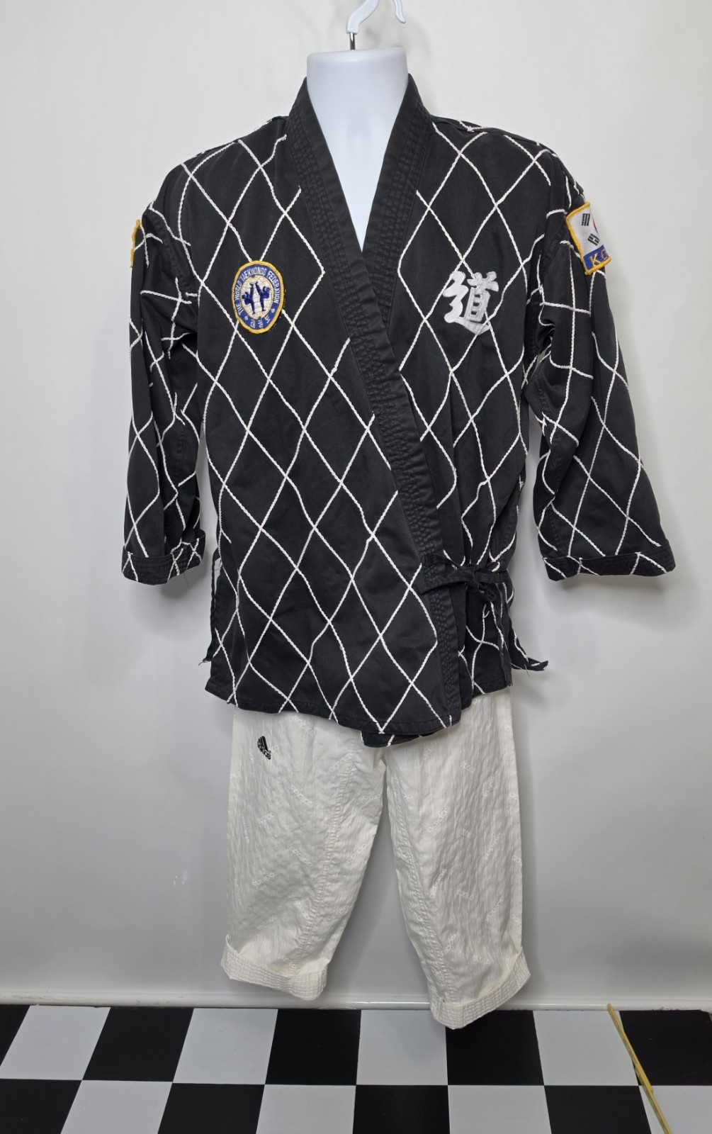 Vintage Taekwondo Jacket Black Belt Korea USA Patches Martial Arts Uniform