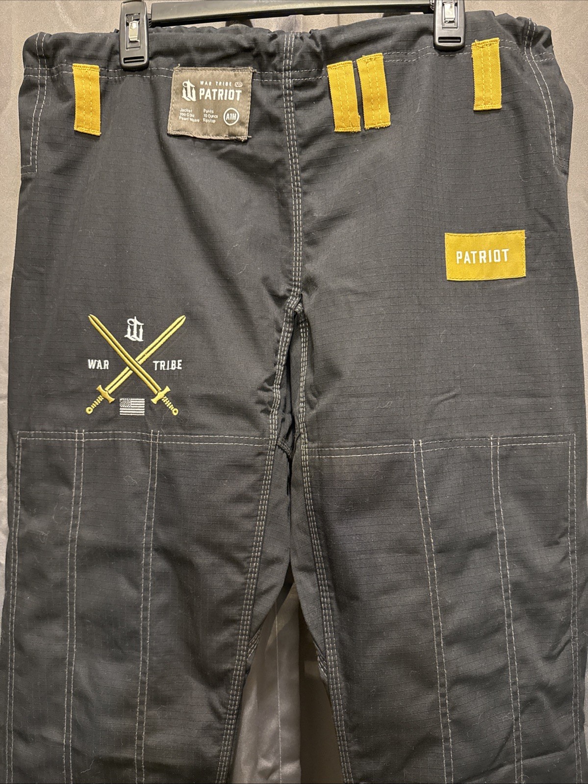 War Tribe Patriot Jiu Jitsu Size: A1H -Black Pants 10oz Ripstop Black and Gold