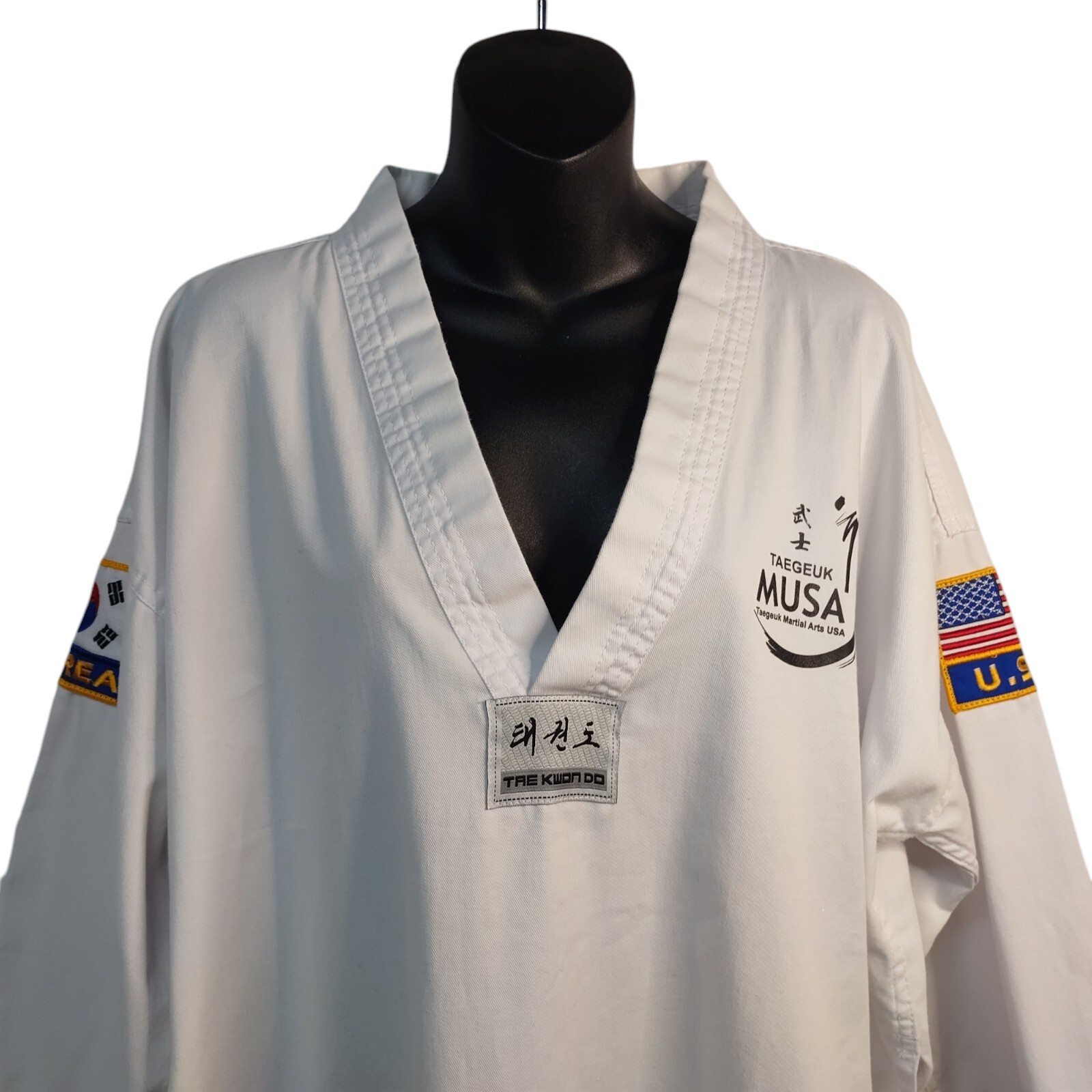 Taegeuk MUSA Martial Arts USA Taekwondo Unisex White Shirt Size 5/190