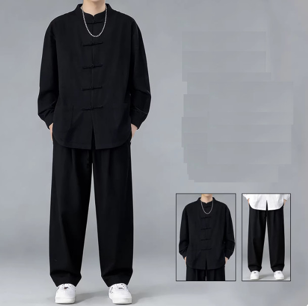 Summer Men’s Tang Suit Traditional Kung Fu Tai Chi Shirt and Pants Uniform Sets