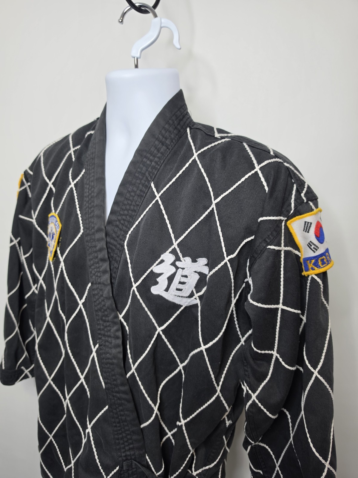 Vintage Taekwondo Jacket Black Belt Korea USA Patches Martial Arts Uniform