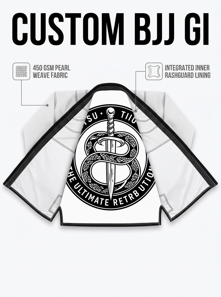Custom BJJ Gi White | 450 GSM Pearl Weave | 10 oz Ripstop Pants | Premium Kimono