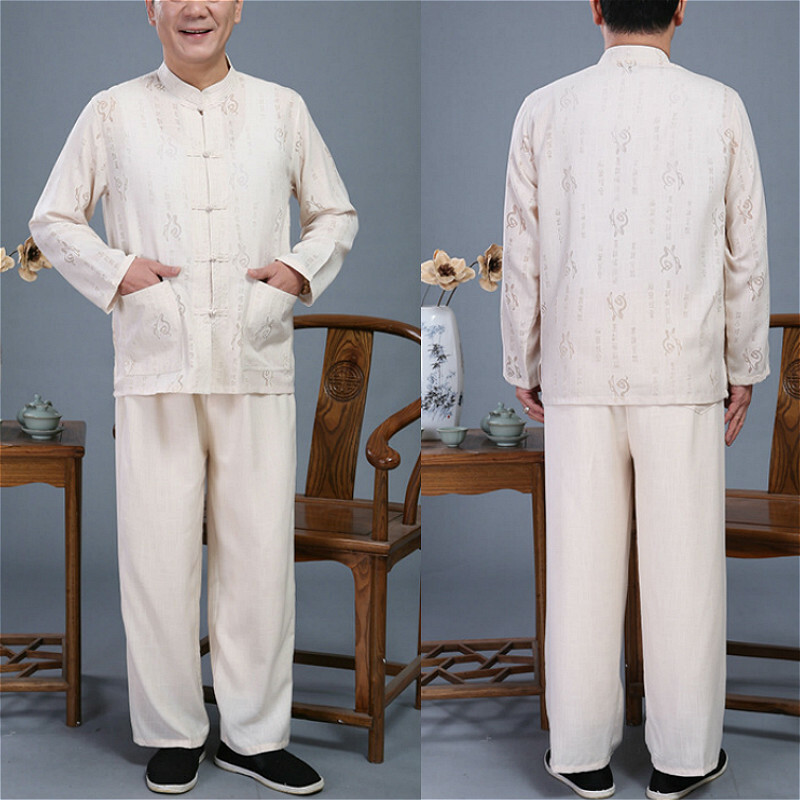 Men Chinese Tang Suit Tai Chi Set Kung Fu Uniform Shirt + Pants Martial Arts