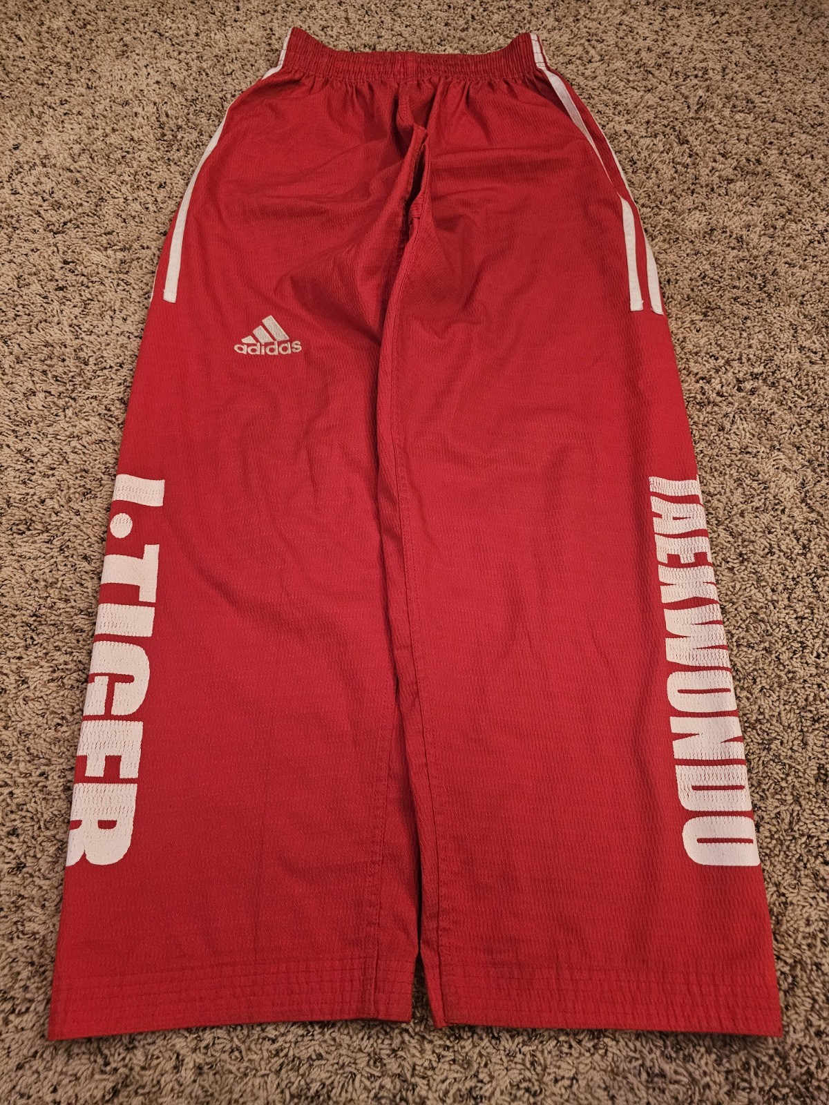 Adidas Track Pants Taekwondo Martial Arts Training Red Wide Leg Size 180 (26-34)