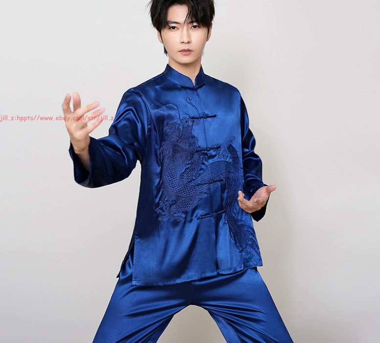 Tang Suit Men Hanfu Chinese Traditional Kung Fu Tai Chi Uniform Shirt and Pants
