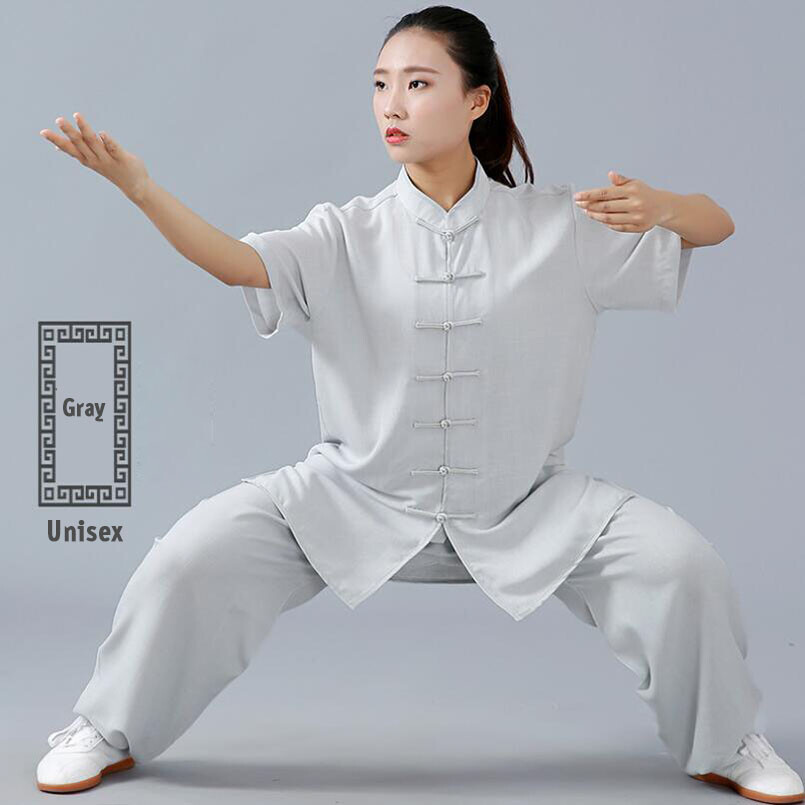 Linen Martial Arts Tai Chi Uniform Kung Fu Wingchun Suit Short Sleeves Outfit