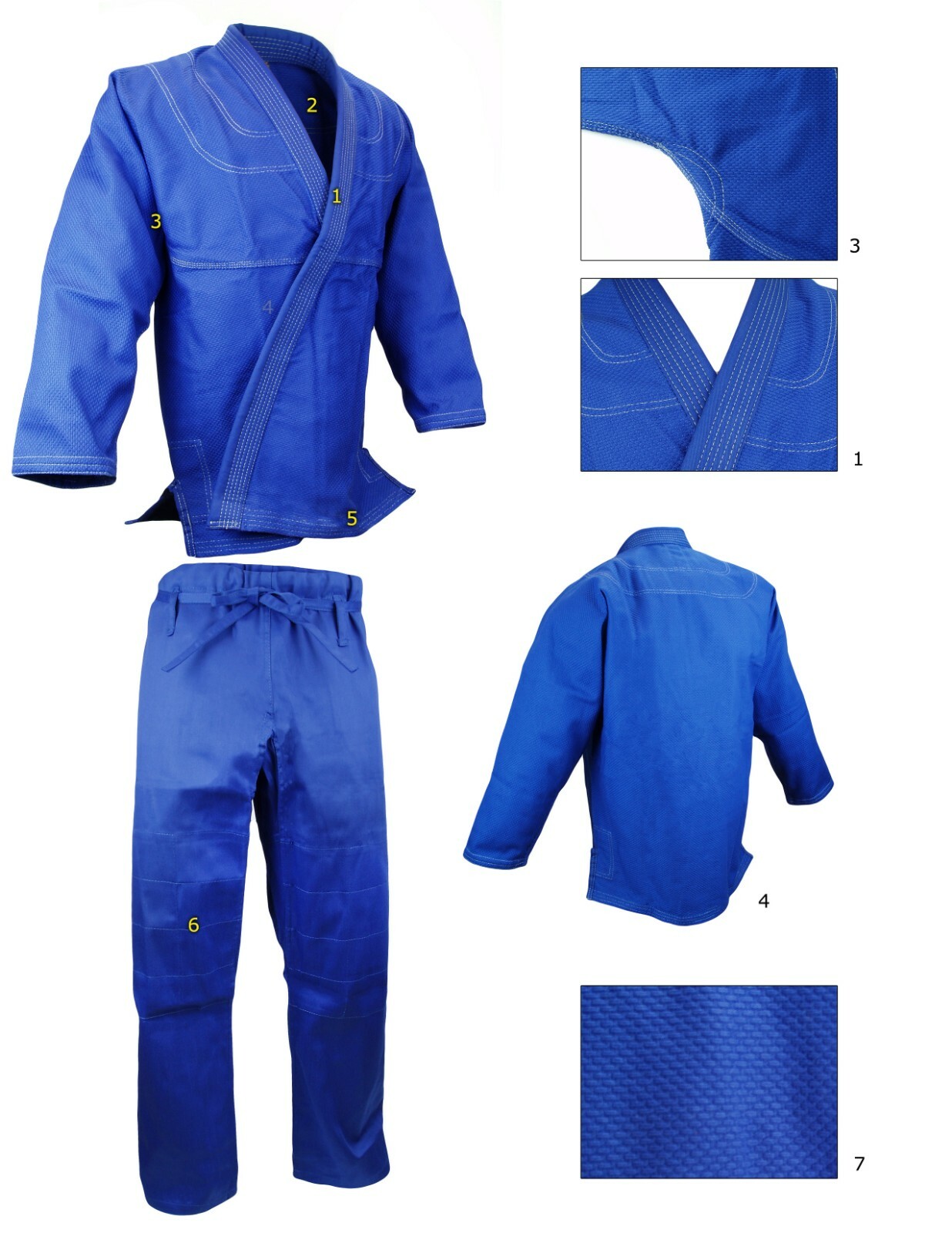 Double Weave BJJ Gi Kimono, 100% cotton Preshrunk, Jiu Jitsu Uniform set 500G