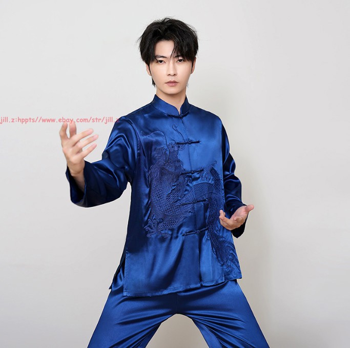 Tang Suit Men Hanfu Chinese Traditional Kung Fu Tai Chi Uniform Shirt and Pants