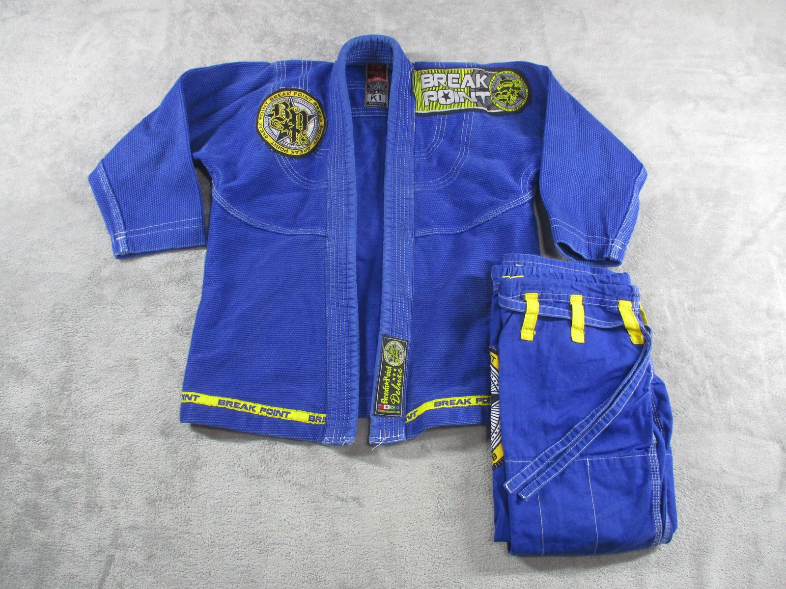 Break Point Jiu Jitsu Gi Boys K1 Blue Yellow BJJ Kimono Set MMA Youth