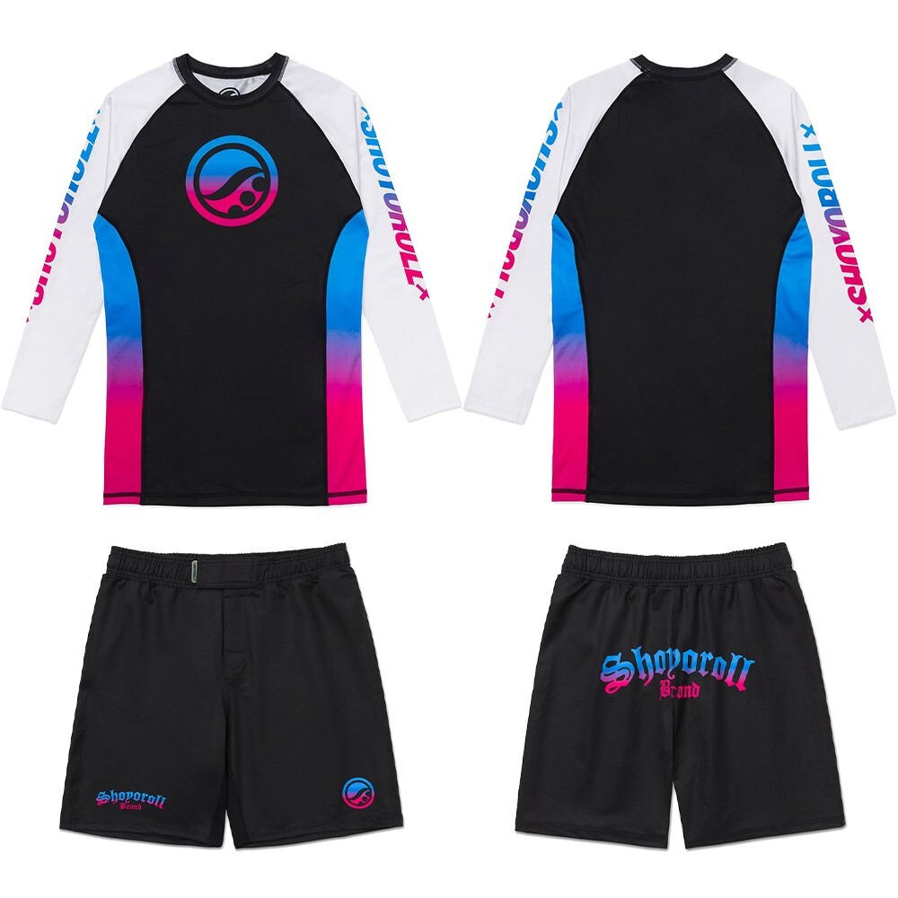 Shoyoroll Batch #149 Retro Gradient Rash Guard LS & Training Fitted Shorts BJJ