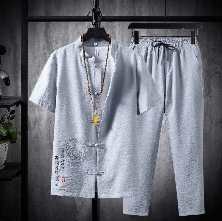 Men’s Tang suit Traditional Chinese Shirt +Pants Tang Suit Coat Kung Fu Tai Chi