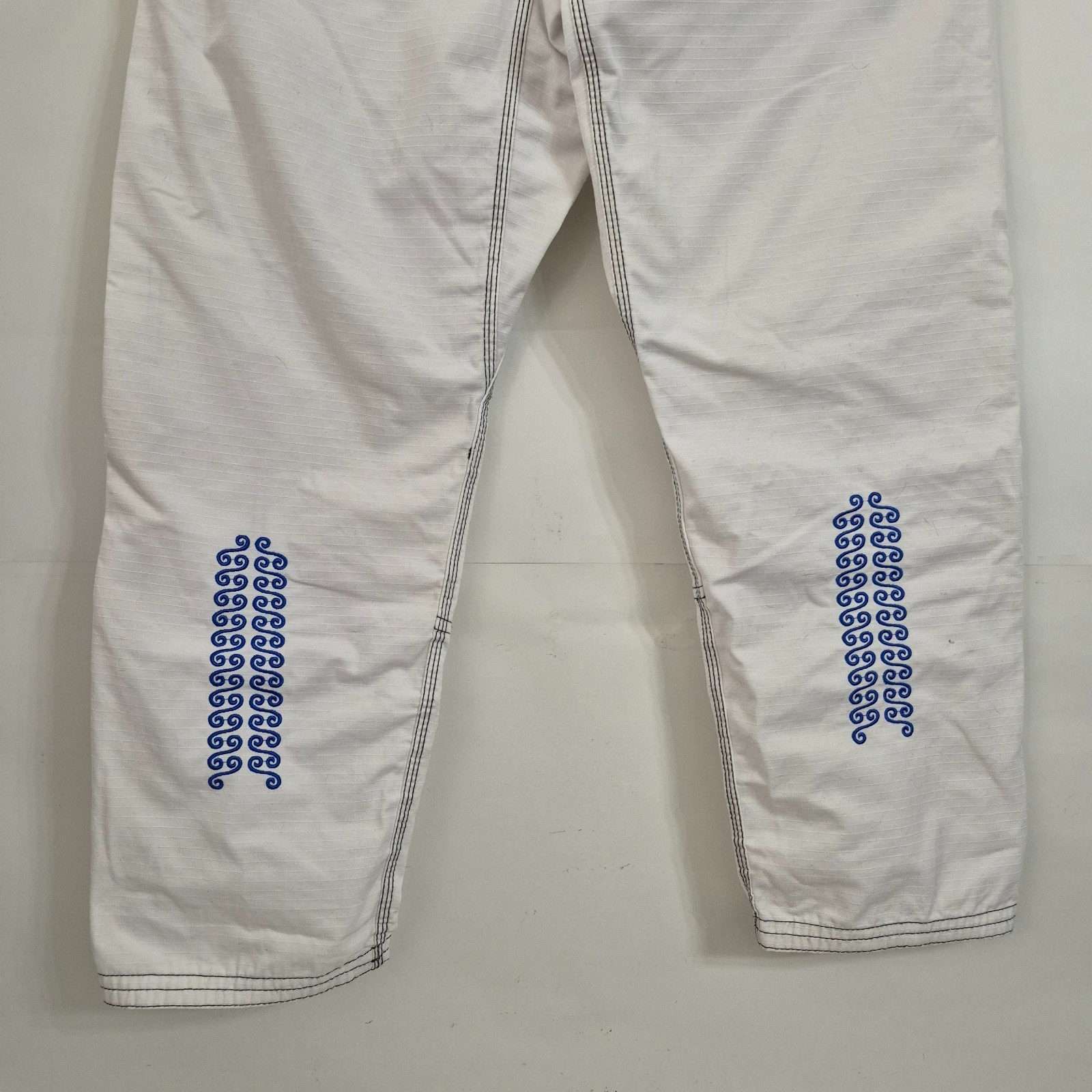Brazilian Jiu Jitsu A1 Ripstop Gi Pants White Blue Embroidered Adult Mens
