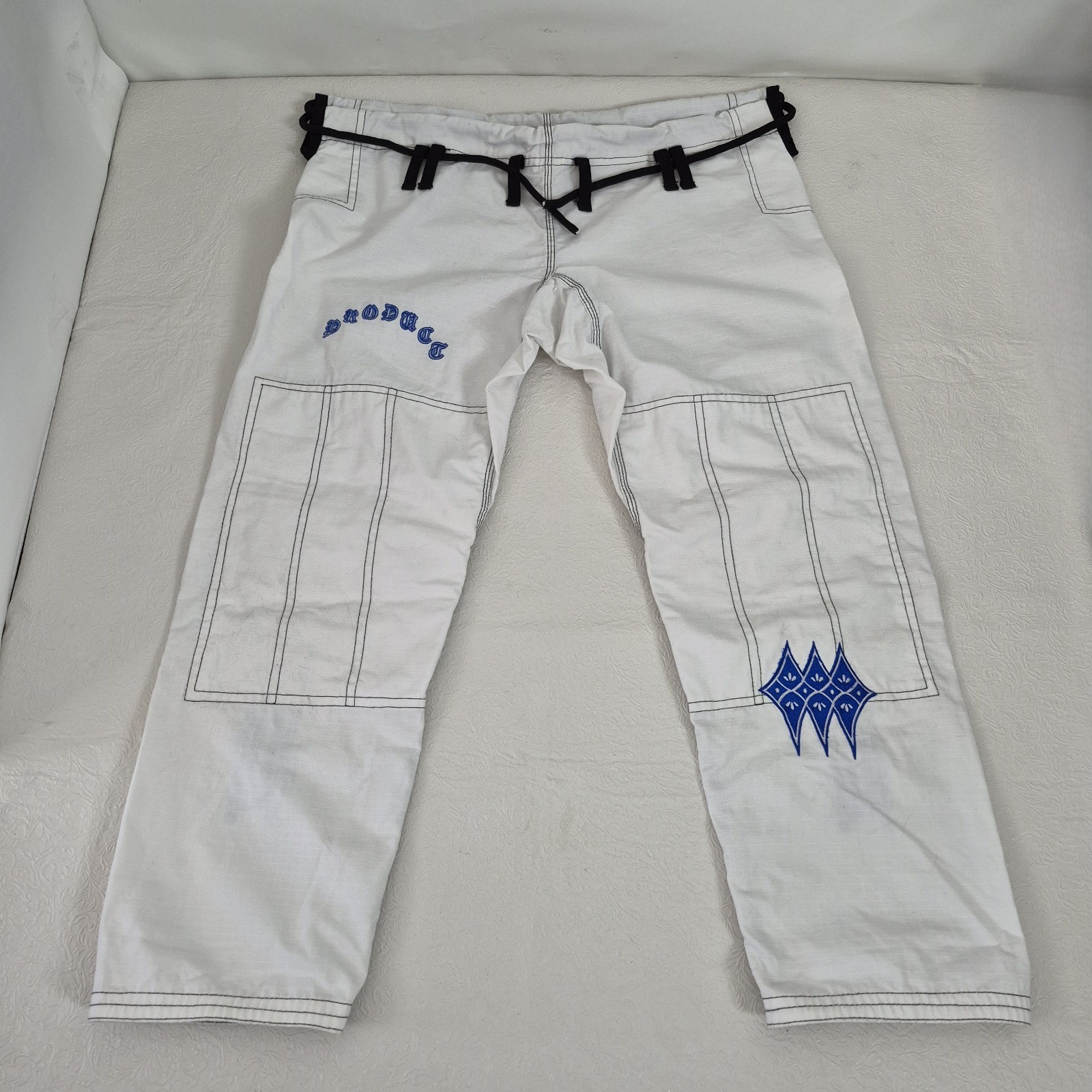 Brazilian Jiu Jitsu A1 Ripstop Gi Pants White Blue Embroidered Adult Mens