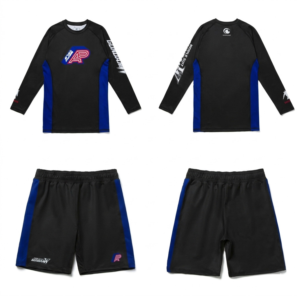 Albino and Preto A&P x Wing Gundam LS RASHGUARD & TRAINING FITTED SHORTS BJJ SET