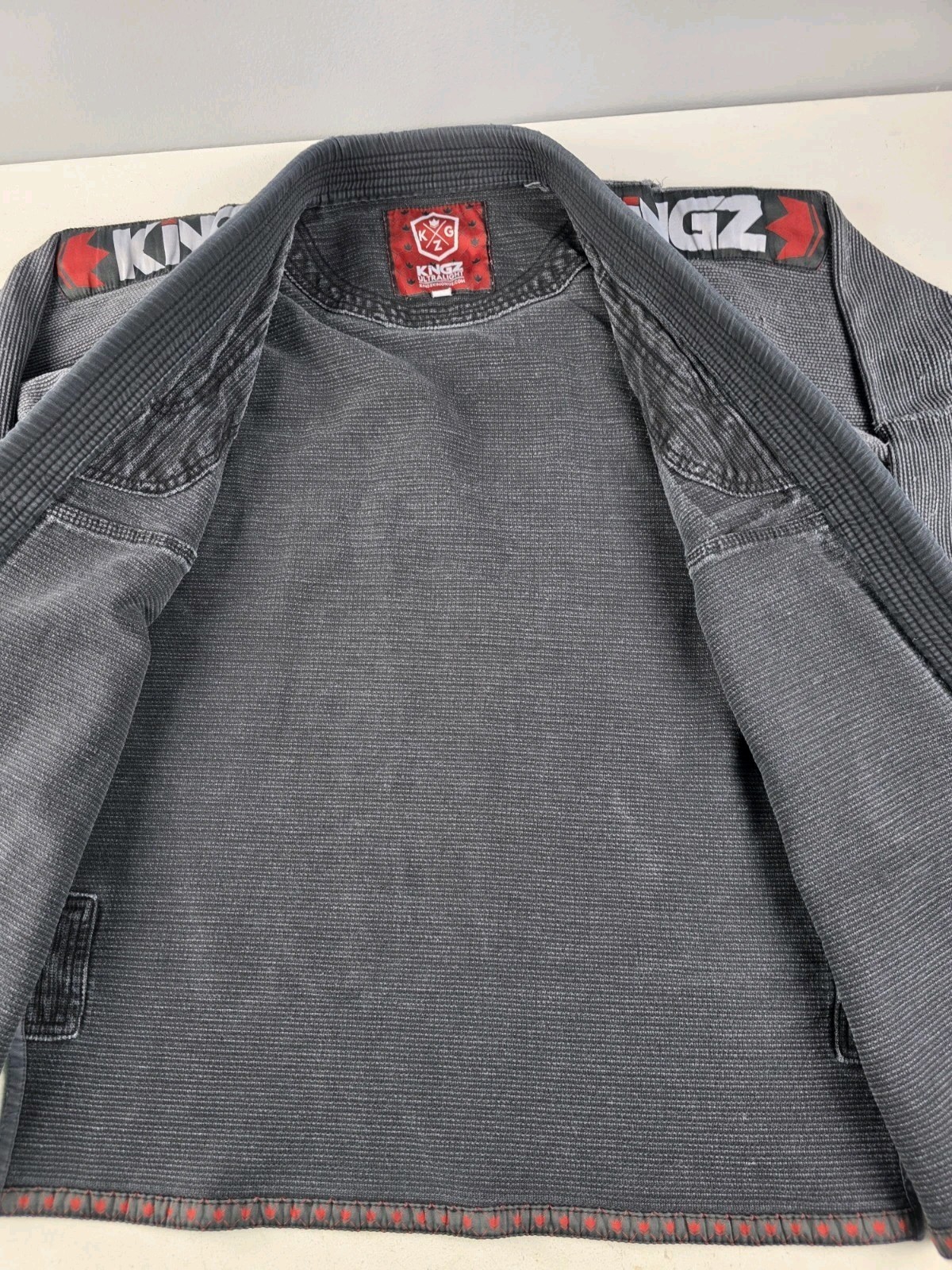 VTG KINGZ KIMONO Gray/Blue Gi Top A2H MMA Judo Jiu Jitsu Distressed Ultralight