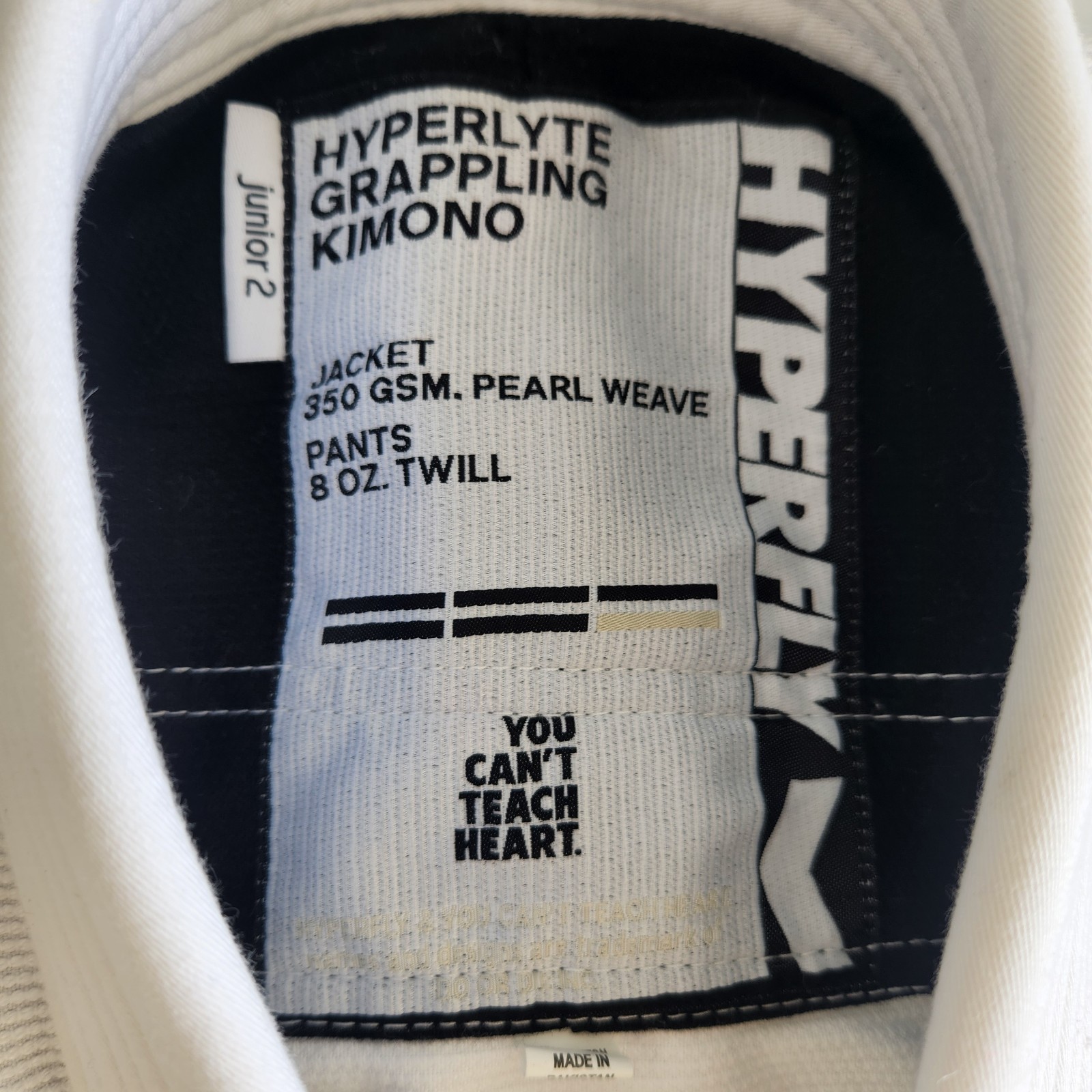 Hyperfly Gi Hyperlyte 350 GSM Pearl Weave Junior Size J2 Kids BJJ Gi Top White