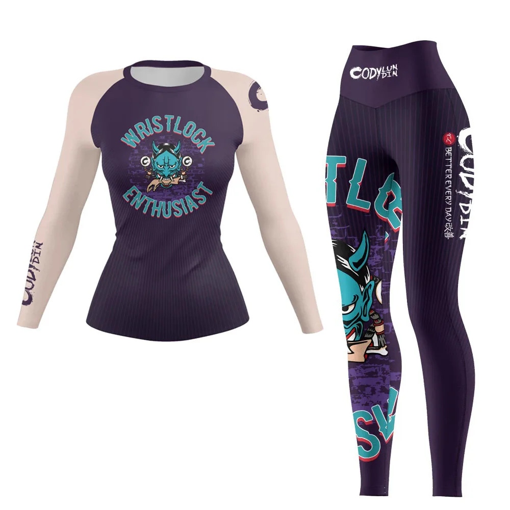 Women’s MMA BJJ Training Shorts Sets Rashguard Gym Jiu-Jitsu Wristlock No Gi
