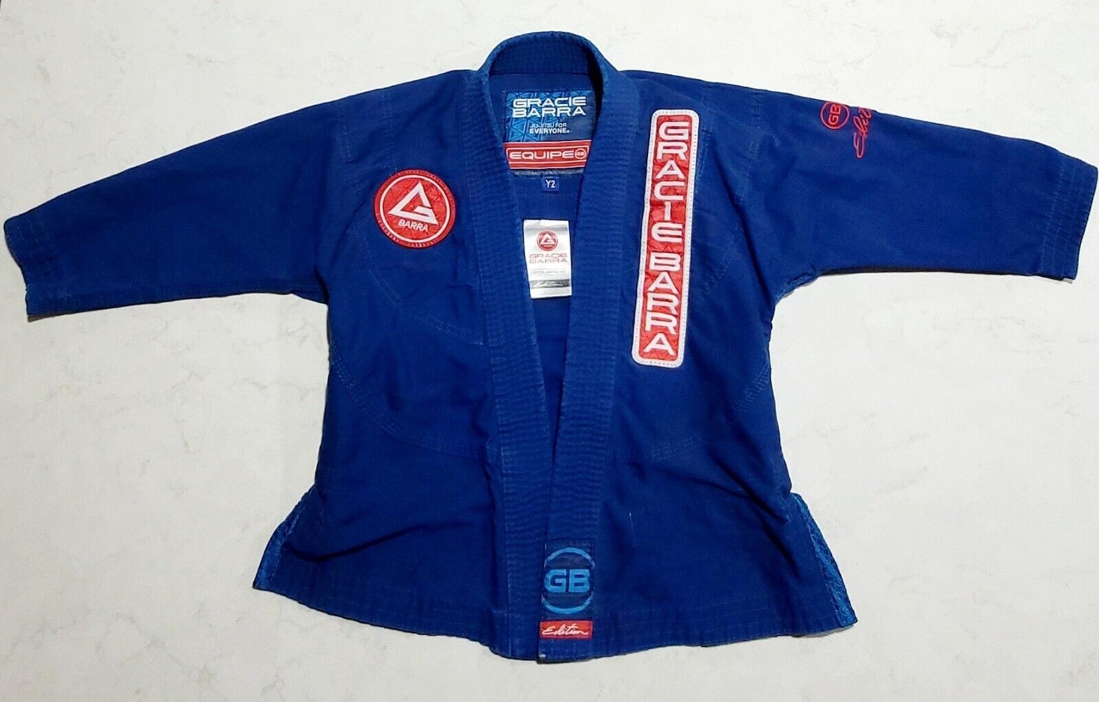 Gracie Barra Storm Kimonos Gi Jiu Jistu Blue Kids Size Y2 EUC UFC MMA Top