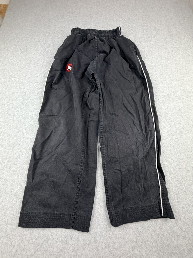 Martial Arts Training Pants Unisex Small Black White Elastic Drawstring Side