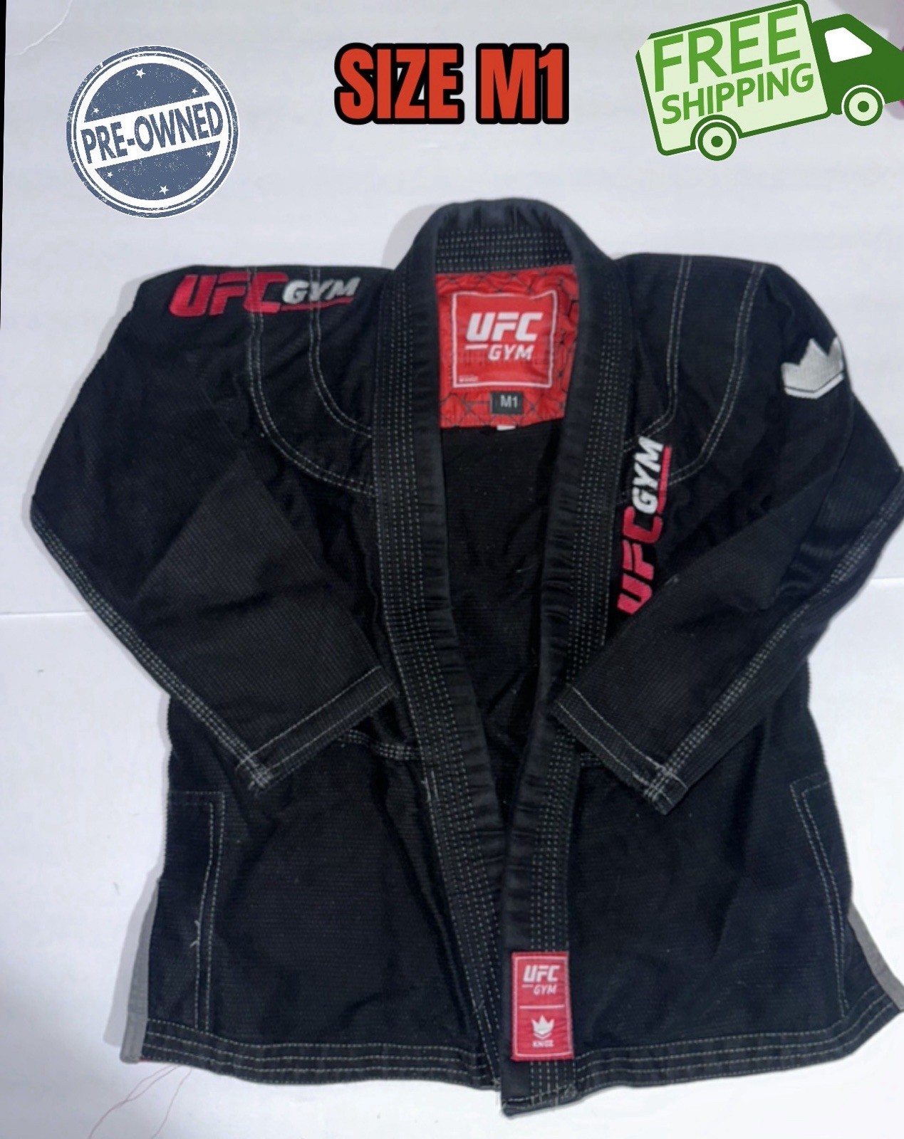 UFC Gym Logo Embroidered Jiu Jitsu Gi Black Kids Size M1 TOP ONLY