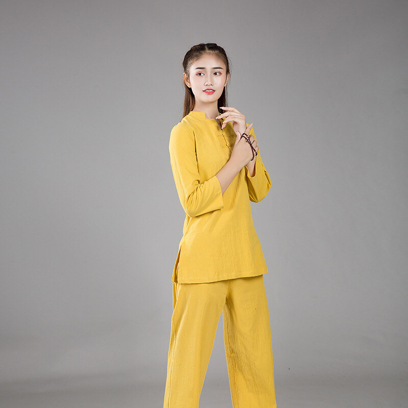 Women’s Tai Chi Outfits Top+Pants Martial Arts Kung Fu Yoga Uniform Linen Sports