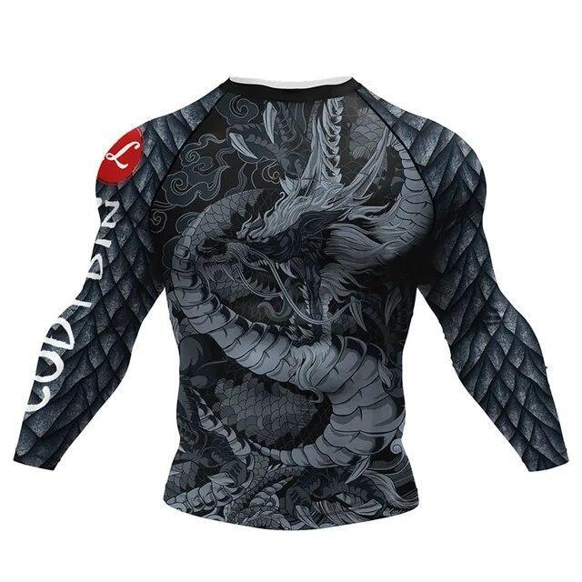 Asian Dragon Print Brazilian Jiu Jitsu BJJ MMA No Gi Compression Rash Guard