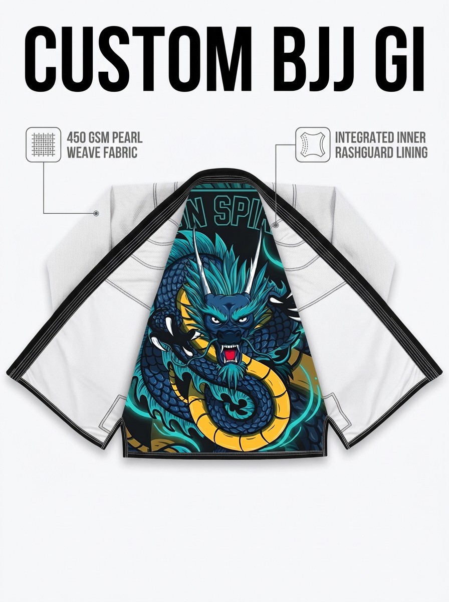 Custom White BJJ Gi | 450 GSM Pearl Weave Cotton | 10 oz Ripstop Pants | Pro Gra