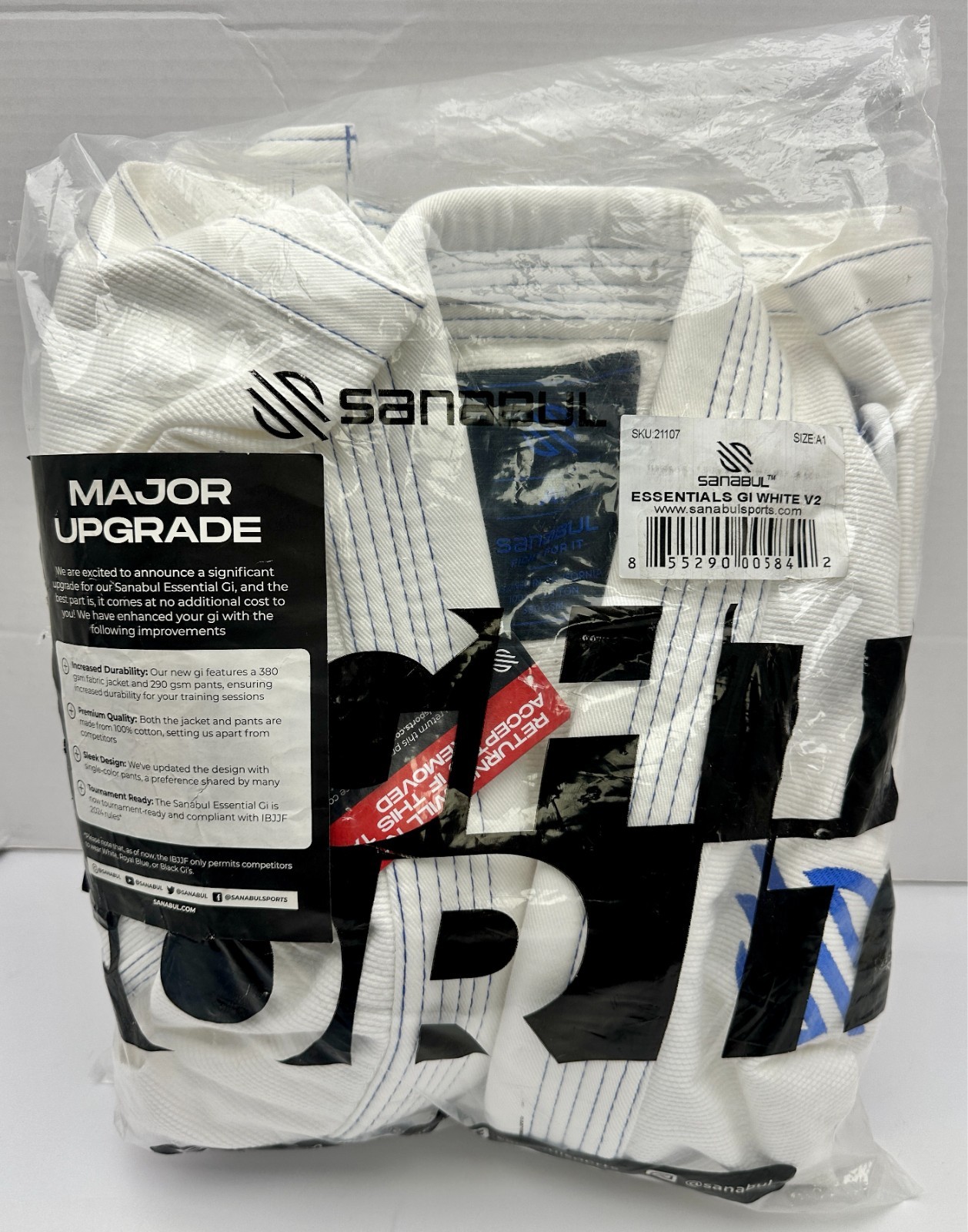Sanabul Essential GI White V2 Size A1 Jiu Jitsu Jacket Mens Training White